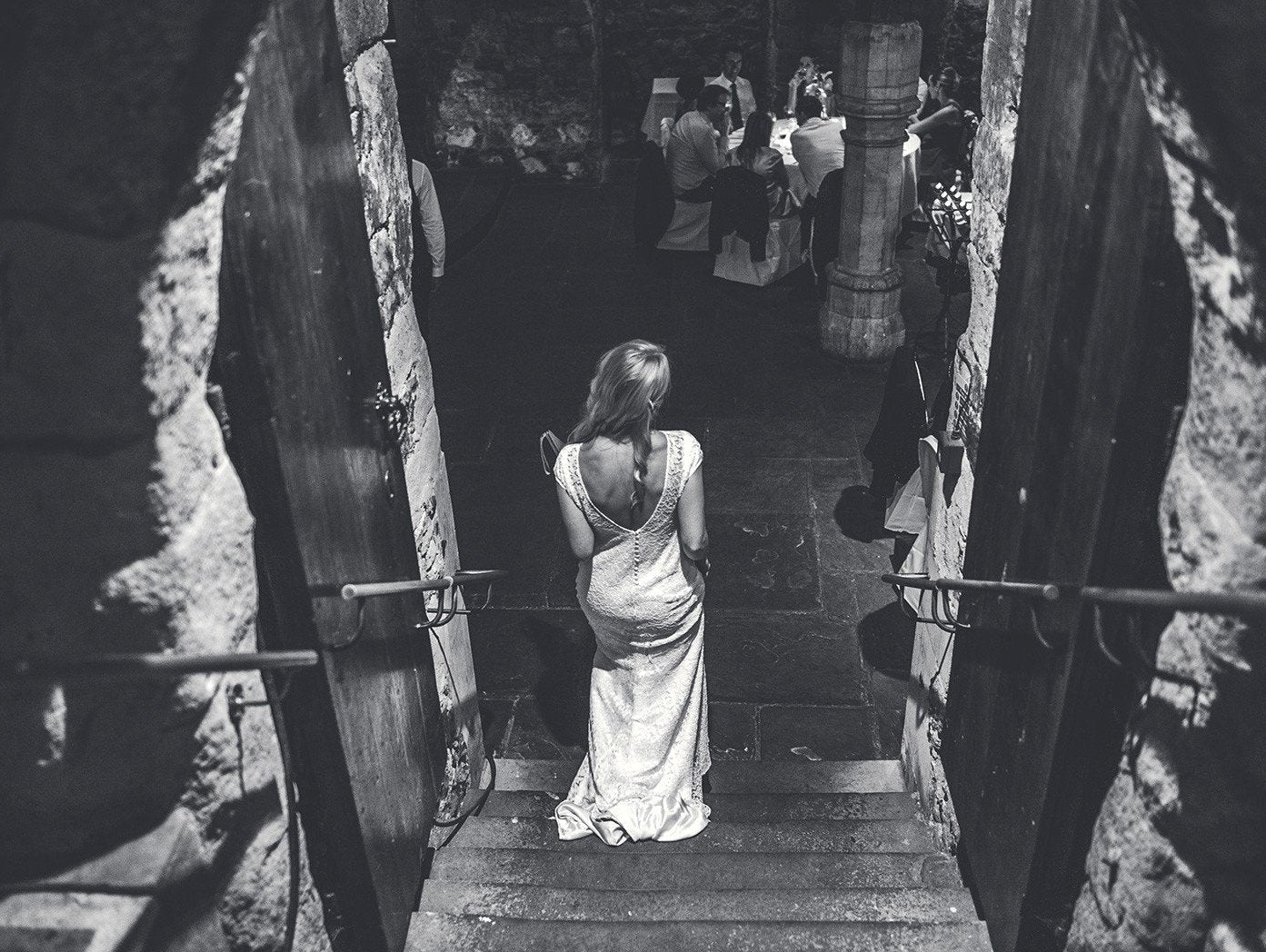 Real Bride: Jenni, a lace wedding dress and a cool, black leather jacket - Sabina Motasem