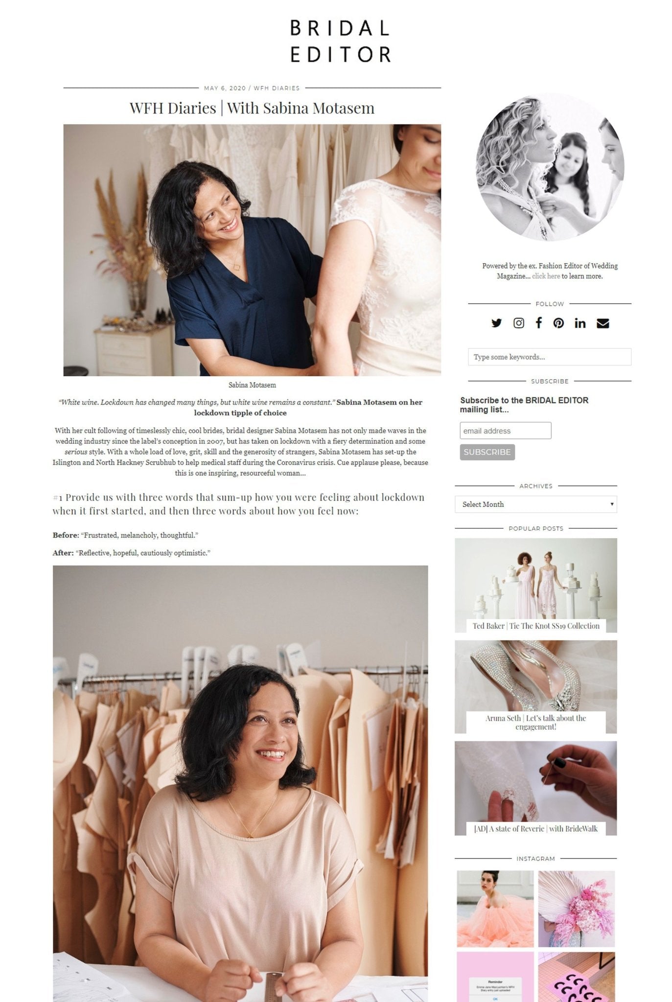 Bridal Editor - WFH Diaries | with Sabina Motasem - Sabina Motasem