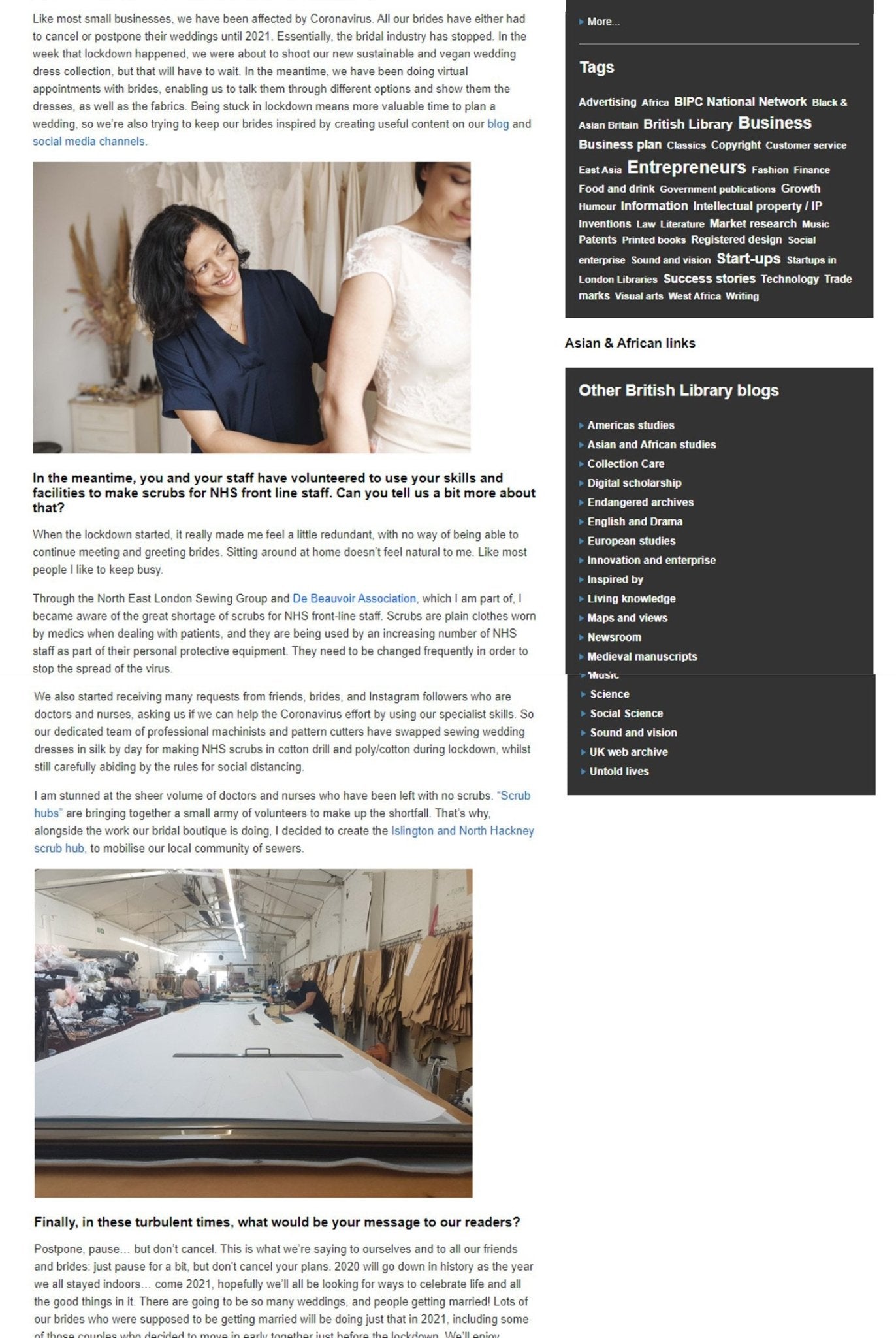 From silk wedding dresses to cotton scrubs for the NHS - Sabina Motasem