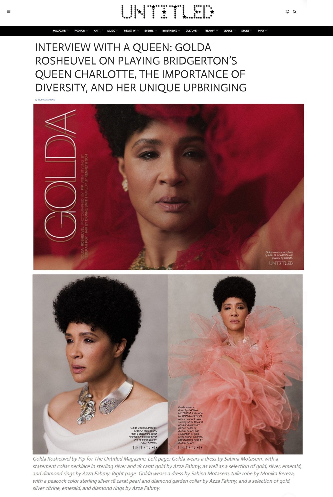 Golda Rosheuvel of Bridgerton wears the Marceline dress - Sabina Motasem