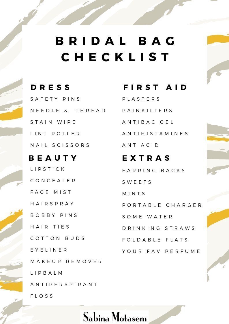 Bridal Emergency Bag - The SM approved Checklist - Sabina Motasem