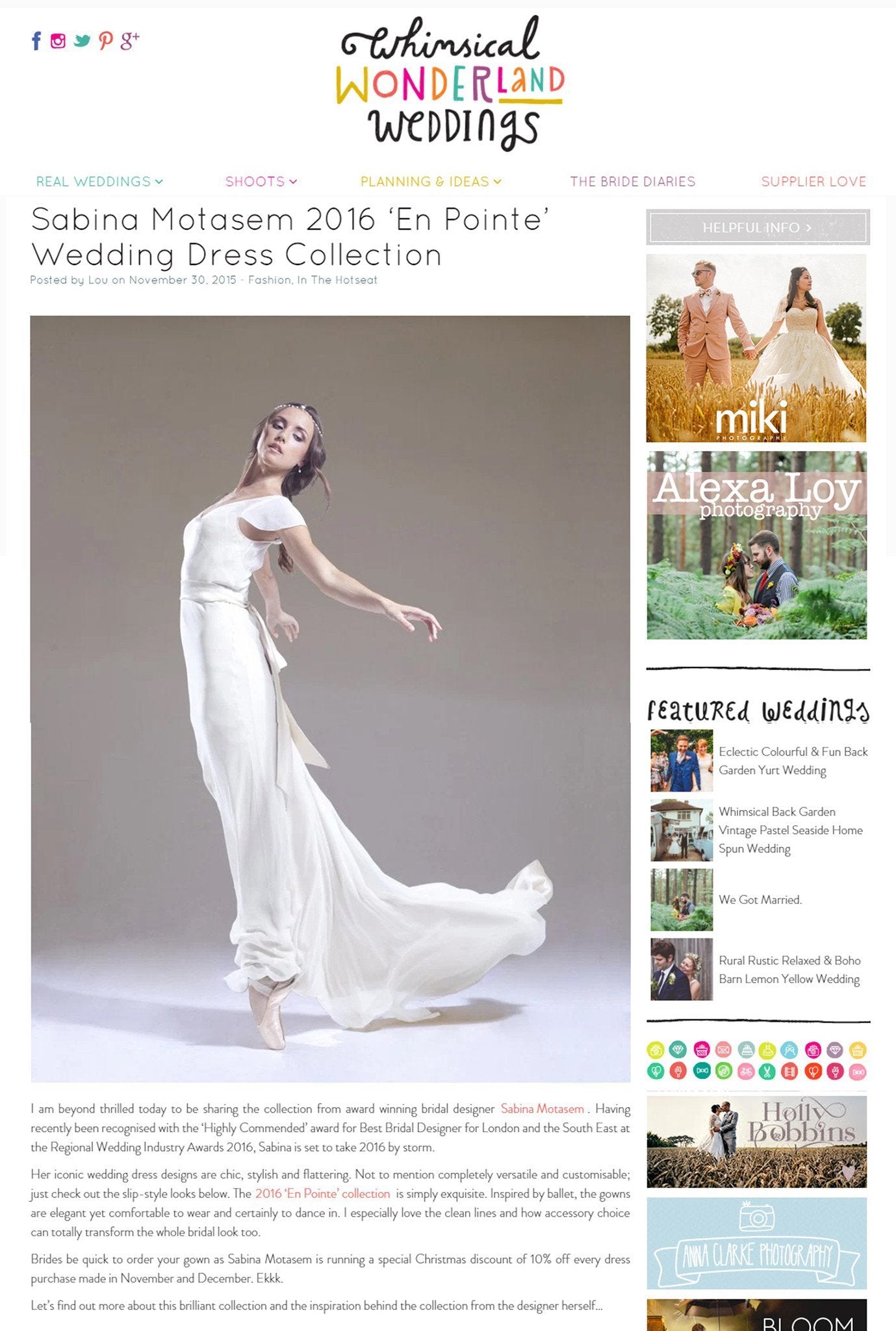 Featured on Whimsical Wonderland Weddings blog - Sabina Motasem