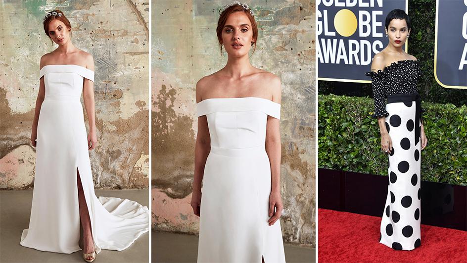 Get the Golden Globes look - off-the-shoulder style dress - Sabina Motasem